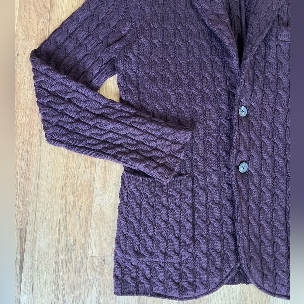 Eleventy Cable Knit Cardigan Sweater/Blazer Made in Italy Burgundy - Picture 2 of 11